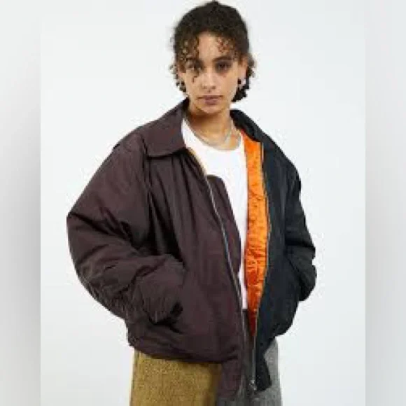 Division Upcycled Oversized Split Bomber Jacket - Sand & Gray sz XL